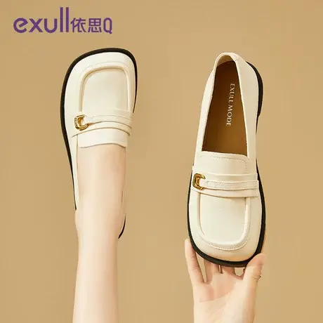 exull/依思Q乐福鞋女2024新款春秋女鞋子爆款一脚蹬粗跟小皮鞋商品大图
