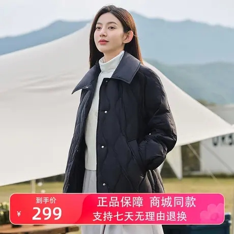 坦博尔系带收腰菱格纹羽绒服女风衣翻领2022新款秋冬外套TD336296图片