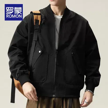 罗蒙外套男春秋款美式潮牌秋季上衣服2023新款男士棒球领工装夹克商品大图
