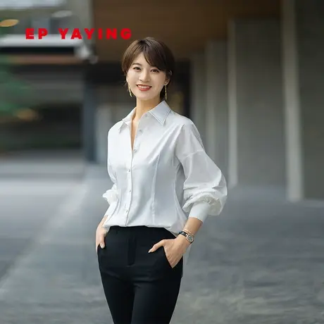 EP YAYING雅莹女装 设计感云柔棉泡泡袖白衬衫 秋装商场同款2103A图片