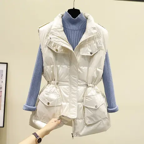 亮面羽绒棉马甲女2023秋冬新款韩版坎肩收腰显瘦背心百搭马夹外套图片