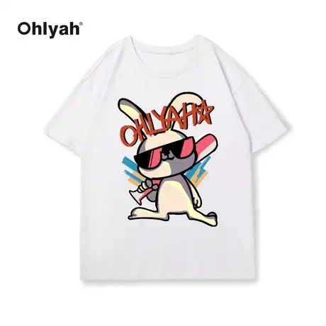 Ohlyah短袖T恤女2022夏装卡通棒球流氓兔印花Oversize潮ins上衣图片