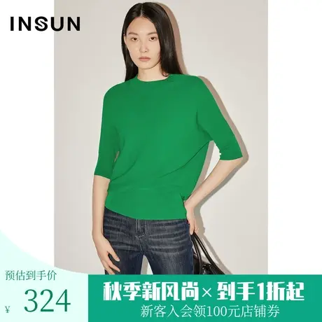 恩裳COVER春秋新款简约经典五分袖百搭休闲套头纯色毛针织衫女图片