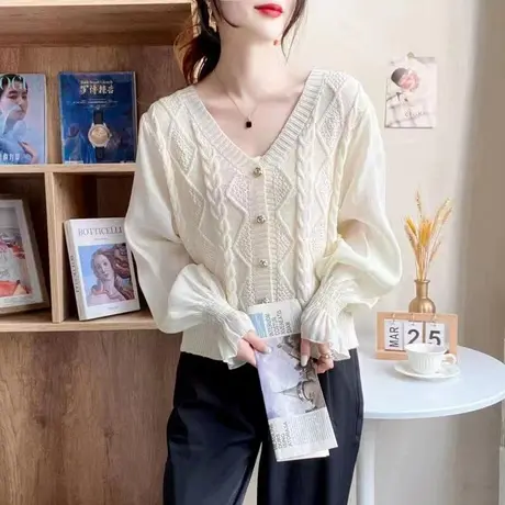 雪纺假两件女开衫2023新款早春装时尚高级感别致独特上衣漂亮小衫图片