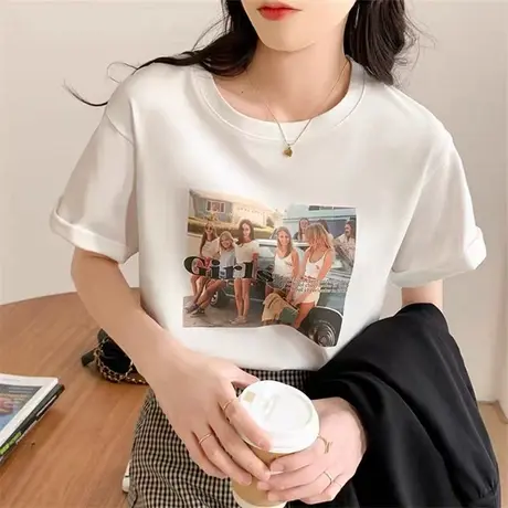 纯棉短袖t恤女2023年夏季新款美式复古印花体恤大码宽松上衣ins潮商品大图