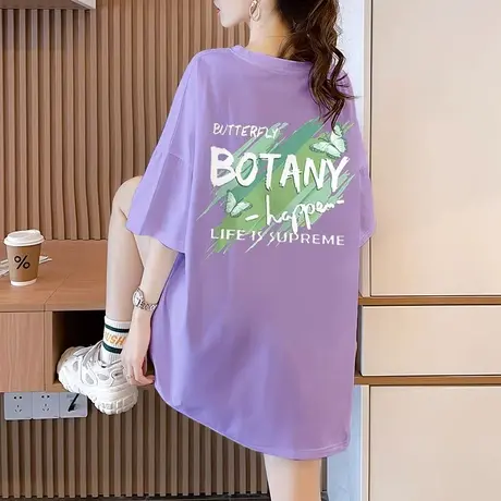 大码女装短袖t恤女夏季2023新款宽松中长款纯棉爆款圆领体恤ins潮商品大图