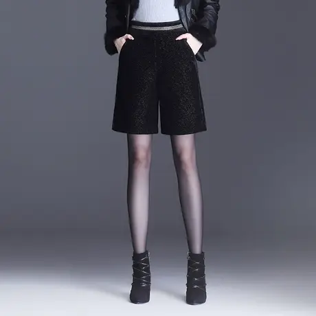 金丝绒五分裤女外穿春秋直筒短裤2023新款高腰阔腿裤显瘦休闲裤子商品大图