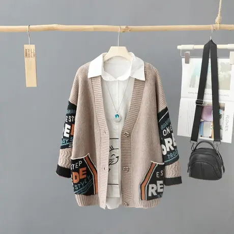 小众宽松外套针织开衫女长袖秋装2023年新款慵懒风宽松外搭毛衣图片