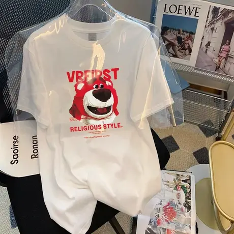 2022新款纯棉短袖T恤女中长款韩版宽松大码百搭全棉上衣圆领夏装商品大图