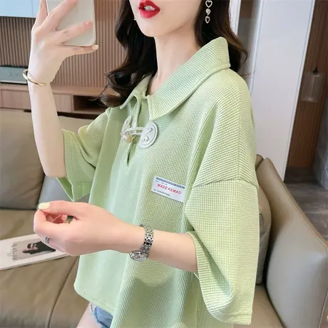 小众设计感短袖t恤女夏季韩版宽松小个子翻领polo衫半袖短款上衣商品大图