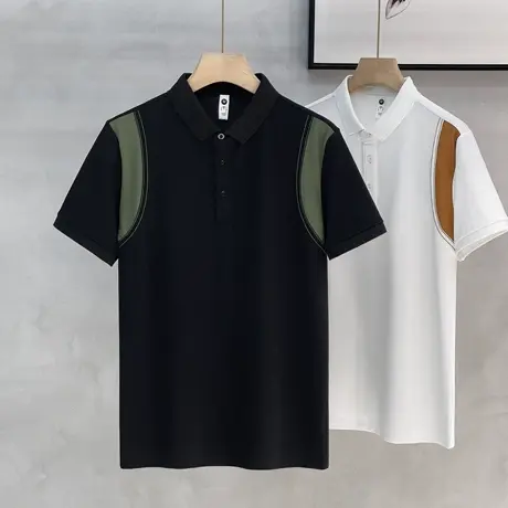 时尚高级感拼接设计轻商务polo衫男装夏季短袖t恤男有领体恤上衣商品大图