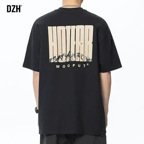 男生黑色重磅t恤男潮牌美式短袖纯棉印花体恤夏季男装2023年新款商品大图