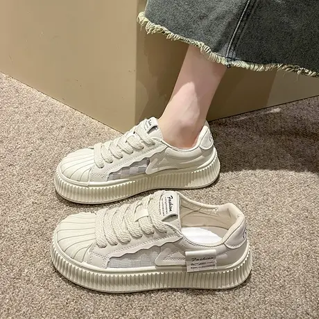 厚底小白鞋女夏季2023新款薄款网纱透气网面软底休闲百搭饼干板鞋商品大图