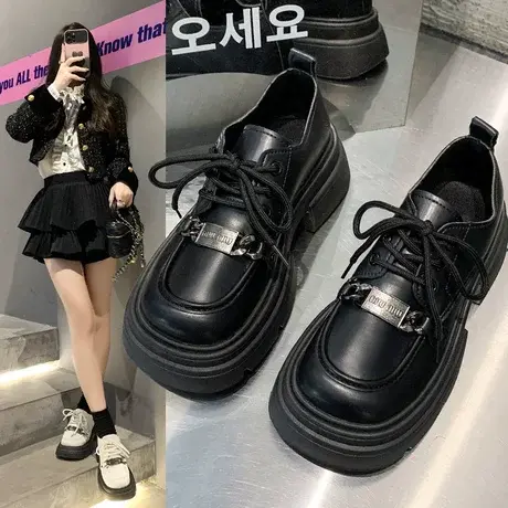 学院风白色小皮鞋女2023春秋新款日系jk洛丽塔浅口玛丽珍鞋配裙子商品大图