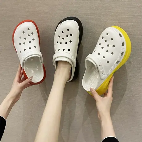 洞洞鞋女夏外穿防滑厚底2023新款时尚增高跟松糕沙滩凉拖鞋ins潮商品大图
