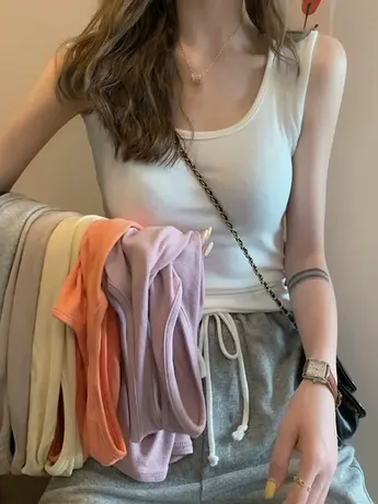 螺纹内搭吊带上衣女2022夏季春秋新款圆领打底百搭显瘦防走光背心商品大图