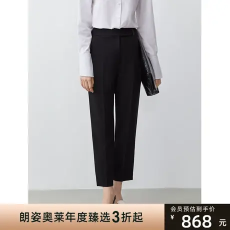 朗姿商场同款2023秋新款黑色裤子女高级感设计九分小脚裤子西装裤商品大图