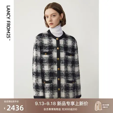 朗姿复古格纹小香风短款休闲羊毛外套上衣女设计感2023年冬季新款图片