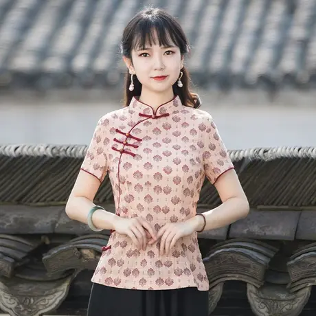 唐装女中国风改良旗袍上衣薄款素衣禅意修身盘扣茶服中式女装商品大图