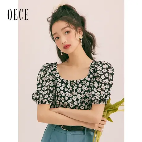 Oece上衣设计感女小众2023春夏新款女装女士衬衫碎花短袖衬衣小衫图片
