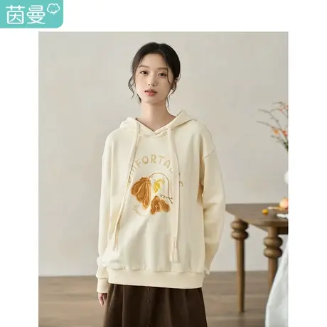 【商场同款】茵曼休闲流苏连帽卫衣2023秋季女装新款宽松长袖外套图片