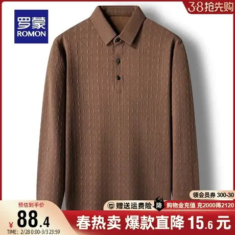 罗蒙男士时尚休闲弹力长袖T恤2024春季新款中青年翻领百搭Polo衫图片