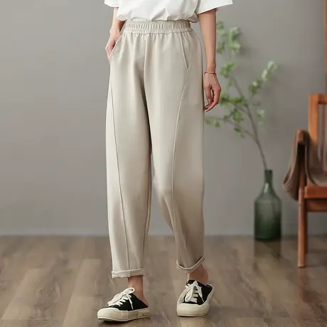 dza 高腰显瘦阔腿哈伦裤子女士春季卫裤百搭休闲裤宽松直筒九分裤图片