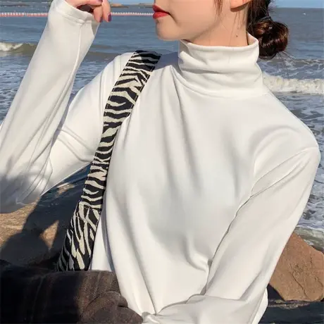 薄款高领莫代尔打底衫女洋气春秋冬长袖t恤内搭洋气加绒德绒上衣图片