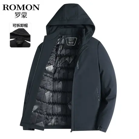 罗蒙男款棉服冬季可脱卸帽保暖外套男士冬装防寒棉衣中年爸爸棉袄图片