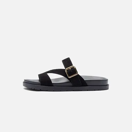Nine West/玖熙2025夏季新款平底一字拖鞋牛反绒条带外穿休闲女鞋图片