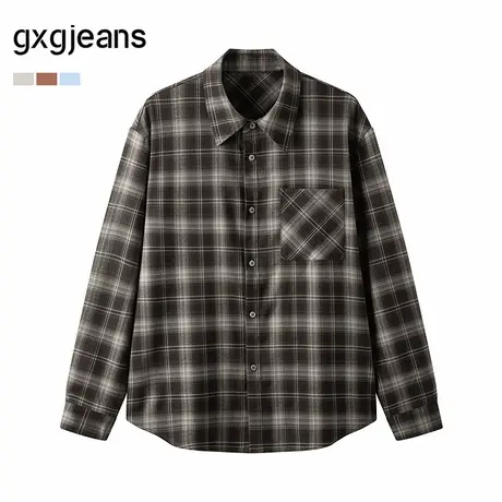 gxg.jeans男装 双色简约休闲格子长袖衬衫慵懒衬衫外套25春新品商品大图