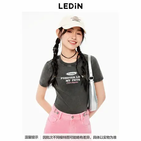 【商场同款】乐町秋季新款复古字母印花修身短袖T恤C2CNE3203商品大图