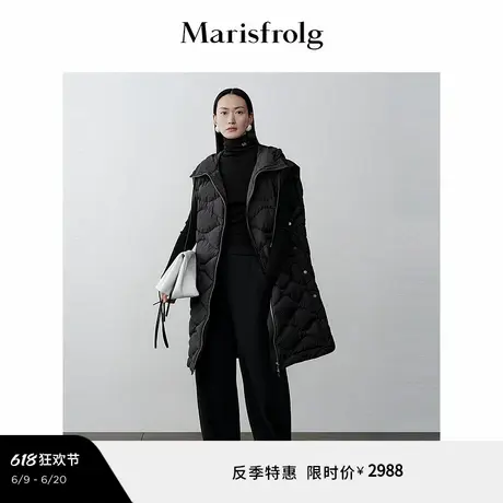 【轻云羽绒】玛丝菲尔冬季黑色时尚羽绒立领连帽马甲图片