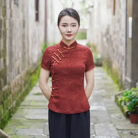 筠雅夏季新款中国风古典唐装上衣女修身显瘦夏日新中式穿搭24R779商品大图