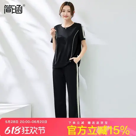 简涵薄款运动套装简涵大码女2025夏新款两件套宽松休闲显瘦套装潮图片
