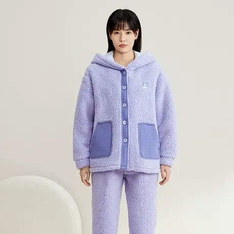秋鹿珊瑚绒情侣睡衣冬款可外穿男士家居服套装女款羊羔绒加厚加绒商品大图