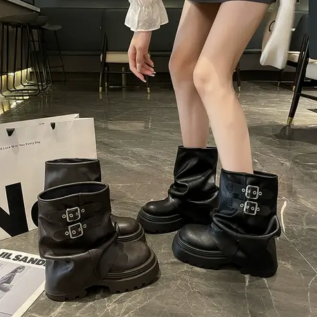 百搭厚底马丁靴女2025年新款秋季小个子增高短靴配裙子气质裤管靴商品大图