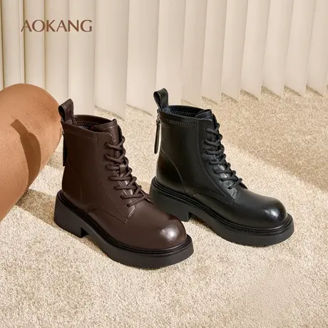 奥康 女鞋冬季英伦风复古显瘦马丁靴厚底休闲时装靴短靴图片