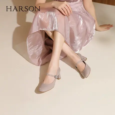 哈森甜美百搭玛丽珍女2025新款粗跟气质通勤浅口单鞋HS267109商品大图