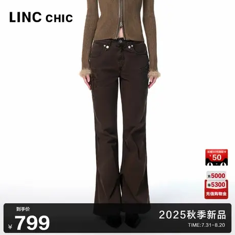 LINC金羽杰2025年秋季新款裤子女低腰弹力工装感微喇裤S253JE350Y图片
