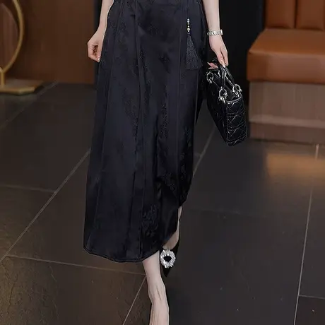 拉夏贝尔新中式半身裙女夏2025新款小个子高腰国风复古a字马面裙商品大图