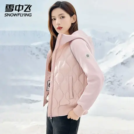 雪中飞鹅绒轻薄羽绒服女士短款2025新款冬季拼接宽松连帽保暖外套图片