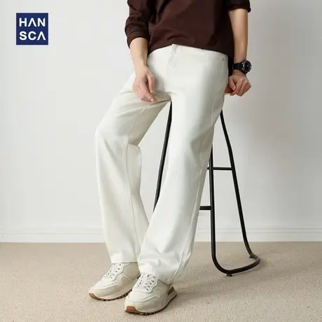 hansca莱赛尔微弹直筒白色牛仔裤男2025新款男秋阔腿复古宽松长裤商品大图