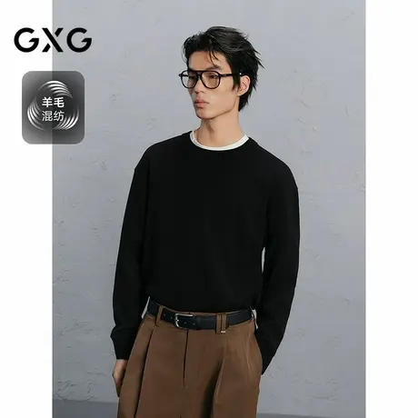 GXG男装 黑色羊毛混纺毛衣通勤打底衫 24年冬G24X204037商品大图