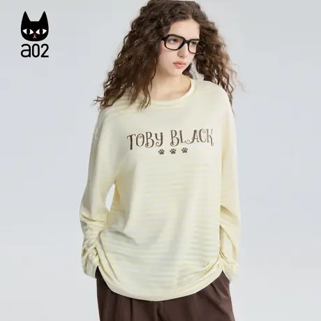 a02甜美风条纹长袖圆领T恤女2025新款秋季设计感打底衫上衣商品大图