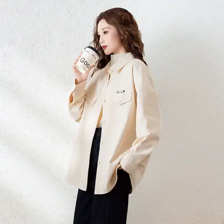 唐狮春秋新款长袖衬衫女法式复古减龄气质上衣娃娃领宽松衬衣TD图片