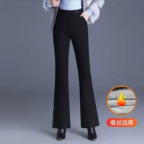 冬季加厚保暖棉裤喇叭裤女2023新款高腰显瘦黑色长裤休闲职业裤子商品大图