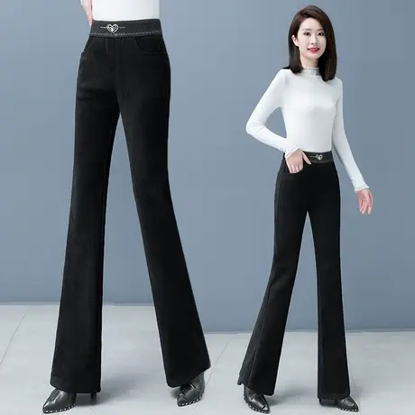 黑色雪尼尔喇叭裤女秋冬2023新款爆款女士休闲裤子修身加厚微喇裤商品大图