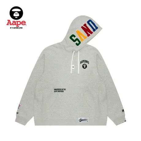 Aape旗舰店男装秋冬猿颜徽章彩色字母薄绒宽松连帽卫衣A363XAL图片