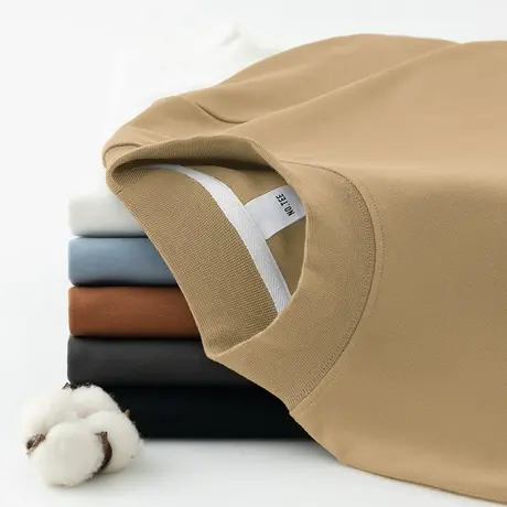 380g重磅t恤男长袖半高领内搭打底衫加厚纯色上衣服中领小衫体恤商品大图